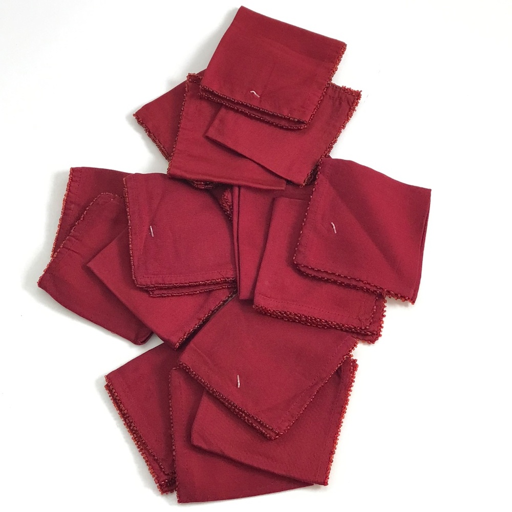 Cotton Beaded Cocktail Napkins Red NWT Set of 16 - Picture 4 of 11